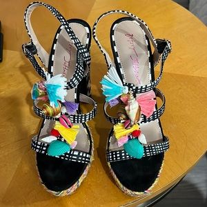 Betsey Johnson multi colored platform sandals, size 8